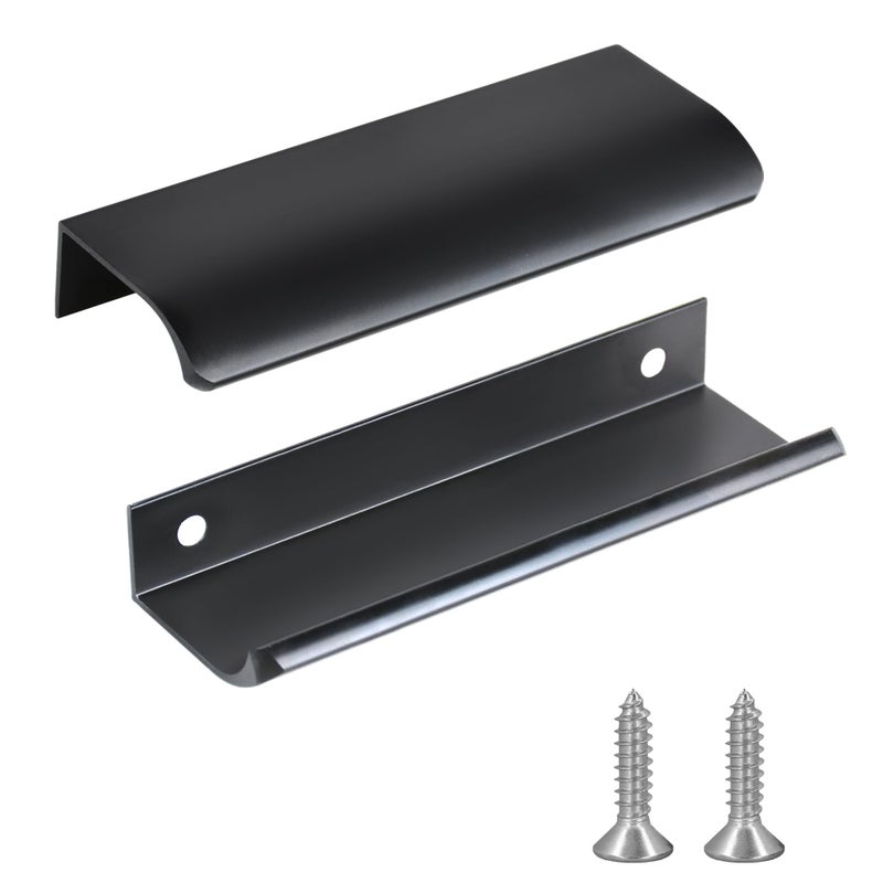 JOOJA 10 Pack Matte Black Modern Style Finger Edge Pull Furniture DrawerHandles Hidden Cabinet Kitchen Drawer Handles Knobs, 120mm - Image 1